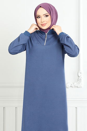 moda selvim Dress 13366ETT902-M Indigo - Thumbnail