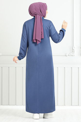 moda selvim Dress 13366ETT902-M Indigo - Thumbnail