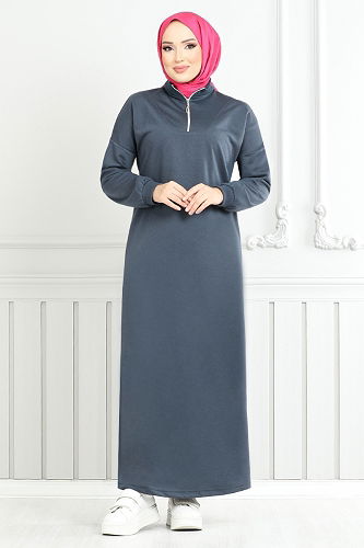 moda selvim Dress 13366ETT902-M Navy Blue - Thumbnail