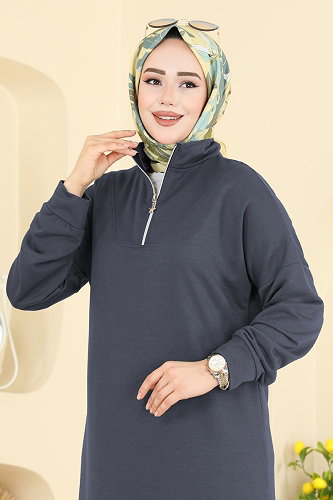 moda selvim الفستان رمادي غامق 13366ETT926 - Thumbnail