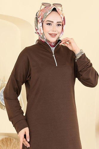 moda selvim الفستان بني 13366ETT926 - Thumbnail