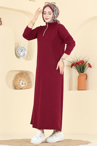 moda selvim Dress 13366ETT926 Burgundy - Thumbnail
