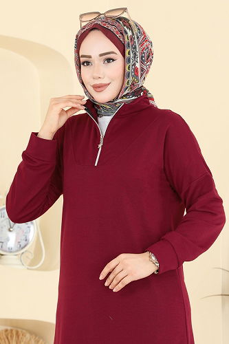 moda selvim Dress 13366ETT926 Burgundy - Thumbnail