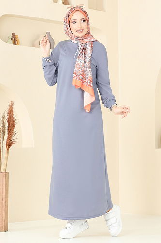 moda selvim الفستان رمادي 13366ETT926 - Thumbnail