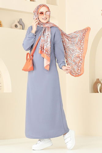 moda selvim الفستان رمادي 13366ETT926 - Thumbnail