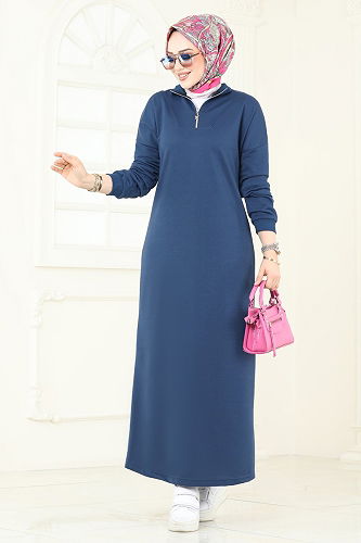 moda selvim Dress 13366ETT926 Indigo - Thumbnail