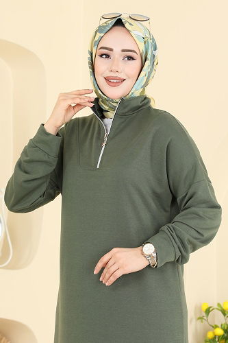 moda selvim الفستان اخضر عفني 13366ETT926 - Thumbnail