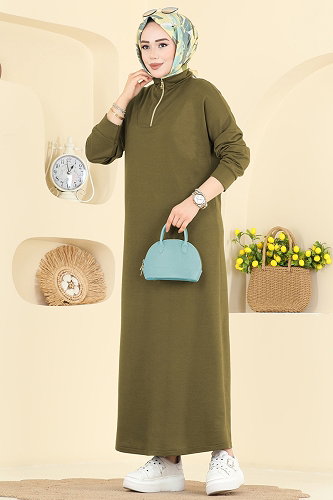 moda selvim Dress 13366ETT926 Oil Green - Thumbnail