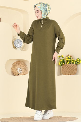 moda selvim Dress 13366ETT926 Oil Green - Thumbnail