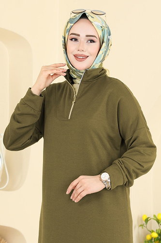 moda selvim Dress 13366ETT926 Oil Green - Thumbnail