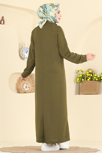 moda selvim Dress 13366ETT926 Oil Green - Thumbnail