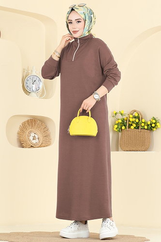 moda selvim الفستان بيج وردي 13366ETT926 - Thumbnail