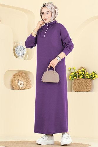 moda selvim الفستان أرجواني 13366ETT926 - Thumbnail