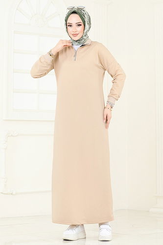 moda selvim الفستان بيج 13366ETT926 - Thumbnail