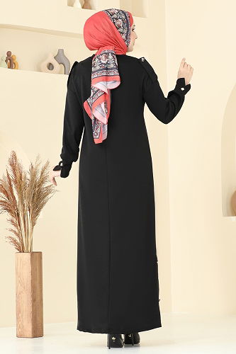 moda selvim الفستان أسود 13367ETT926 - Thumbnail