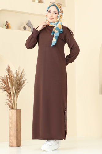 moda selvim Dress 13367ETT926 Brown - Thumbnail