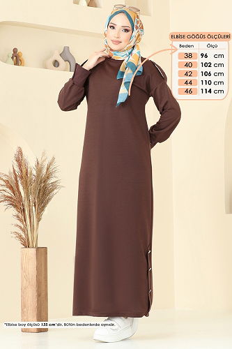 moda selvim Dress 13367ETT926 Brown - Thumbnail