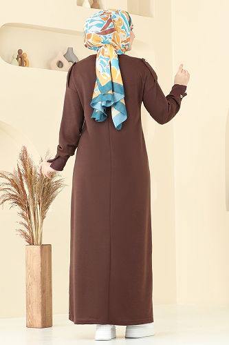 moda selvim الفستان بني 13367ETT926 - Thumbnail
