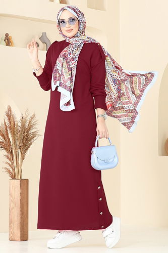 moda selvim الفستان خمري 13367ETT926 - Thumbnail