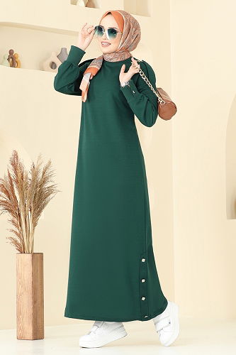 moda selvim Dress 13367ETT926 Emerald - Thumbnail