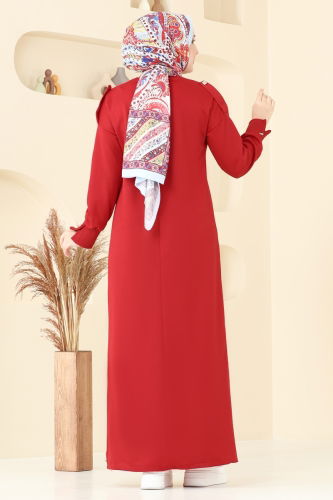 moda selvim الفستان احمر 13367ETT926 - Thumbnail