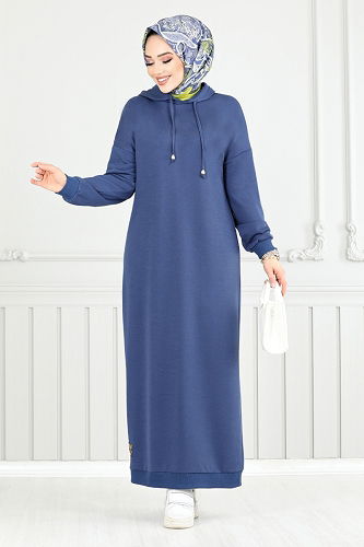 moda selvim Dress 13368ETT902-M Indigo - Thumbnail