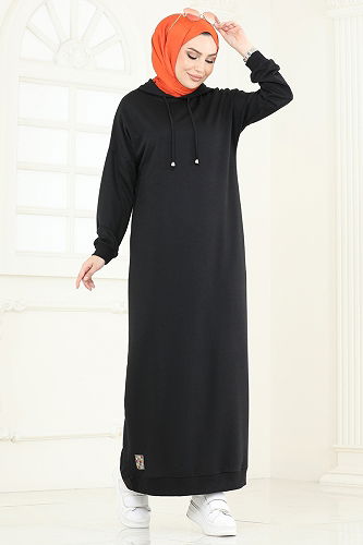 moda selvim الفستان أسود 13368ETT926 - Thumbnail