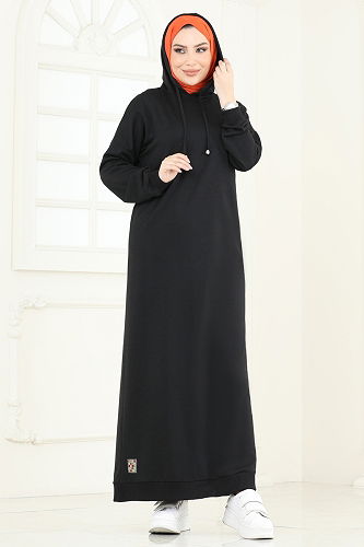 moda selvim الفستان أسود 13368ETT926 - Thumbnail