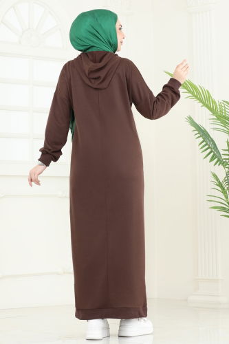 moda selvim Dress 13368ETT926 Brown - Thumbnail