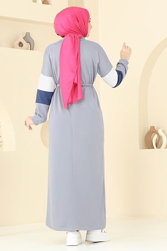 moda selvim الفستان رمادي 13369ETT926 - Thumbnail