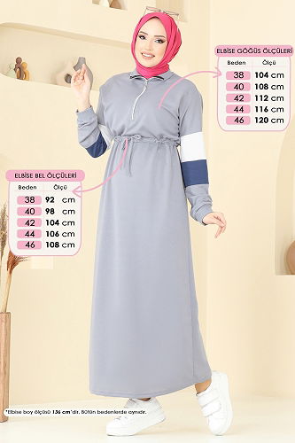 moda selvim الفستان رمادي 13369ETT926 - Thumbnail