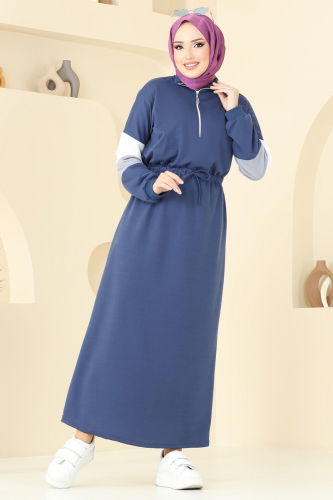 moda selvim Dress 13369ETT926 Indigo - Thumbnail