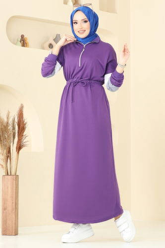 moda selvim Dress 13369ETT926 Purple - Thumbnail