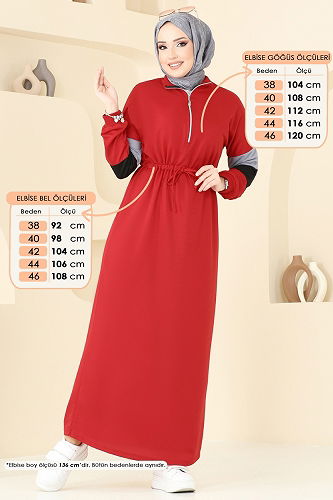 moda selvim الفستان احمر 13369ETT926 - Thumbnail