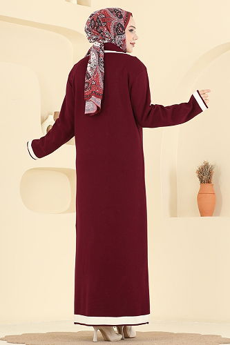 moda selvim Dress 1356MT581 Burgundy - Thumbnail