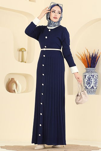 moda selvim Dress 1357MT581 Navy Blue - Thumbnail