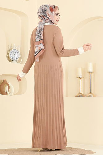 moda selvim الفستان بيج 1357MT581 - Thumbnail