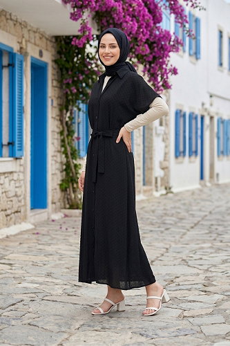 moda selvim فستان بلا اكمام أسود 138NZRK1200 - Thumbnail
