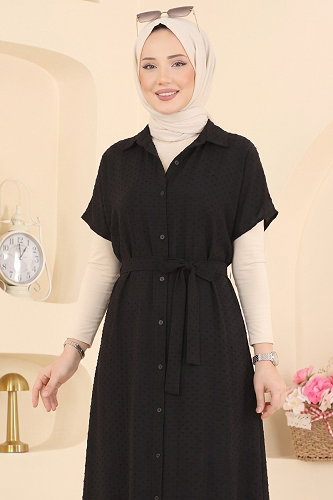 moda selvim فستان بلا اكمام أسود 138NZRK1200 - Thumbnail