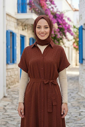 moda selvim DRESS 138NZRK1200 Brown - Thumbnail