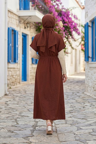 moda selvim DRESS 138NZRK1200 Brown - Thumbnail