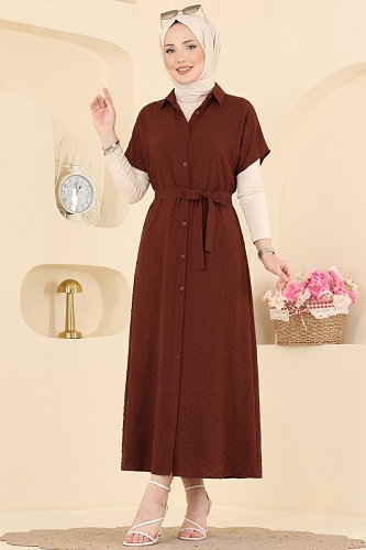 moda selvim DRESS 138NZRK1200 Brown - Thumbnail