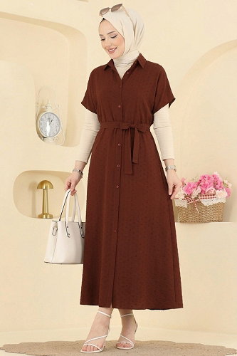 moda selvim DRESS 138NZRK1200 Brown - Thumbnail