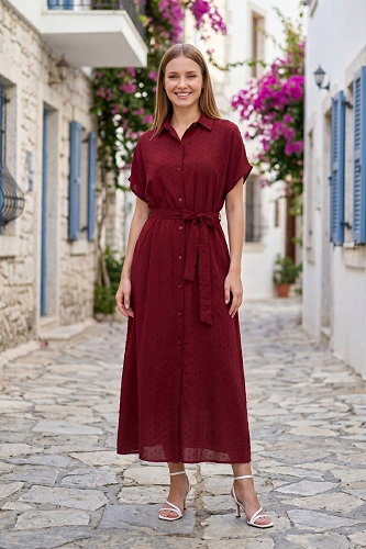 moda selvim DRESS 138NZRK1200 Burgundy - Thumbnail