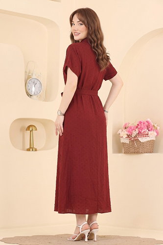 moda selvim فستان بلا اكمام خمري 138NZRK1200 - Thumbnail