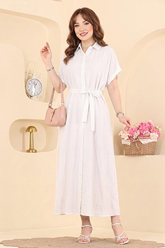 moda selvim DRESS 138NZRK1200 Ecru - Thumbnail
