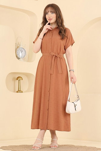 moda selvim DRESS 138NZRK1200 Tan - Thumbnail