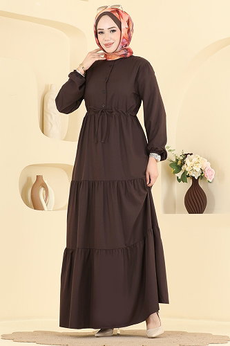 moda selvim الفستان بني 144NZRK1200 - Thumbnail