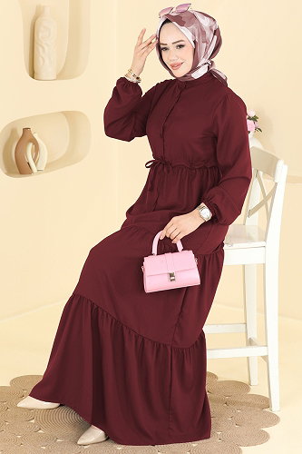 moda selvim الفستان خمري 144NZRK1200 - Thumbnail