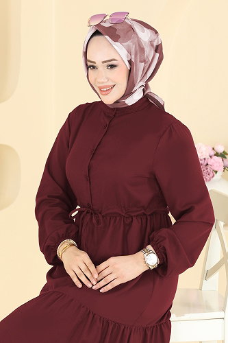 moda selvim الفستان خمري 144NZRK1200 - Thumbnail